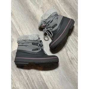 London Fog Snow‎ Boots Winter Insulated Waterproof Gray Pink Trim Size 12